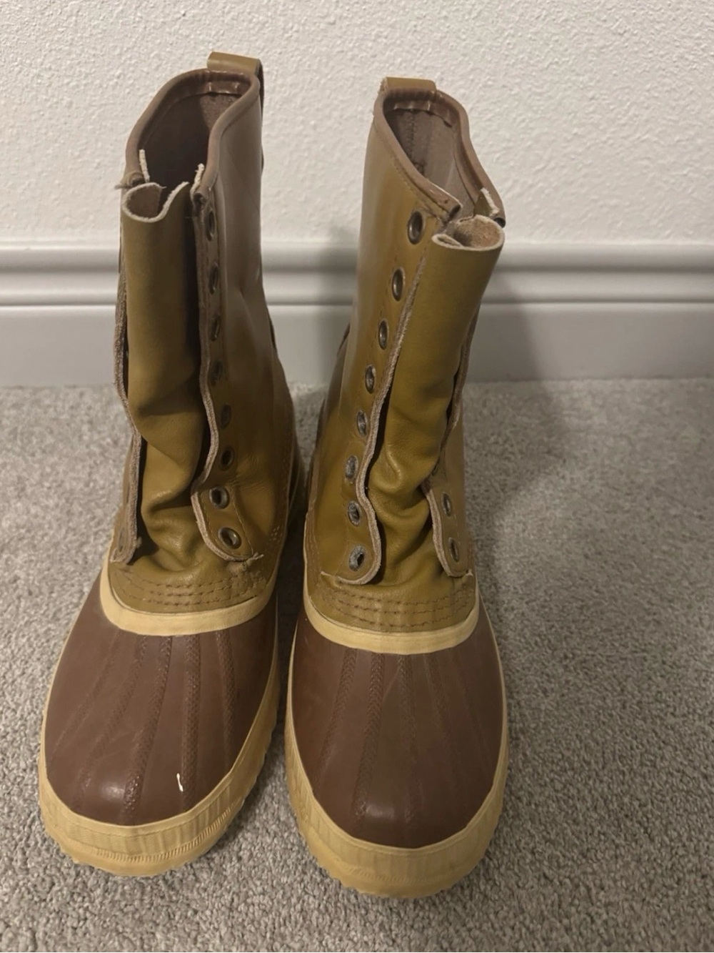 VTG Sorel Cheyenne Rawhide Leather Rubber Boots Mens 8 Wool Inserts Kaufman Shoe
